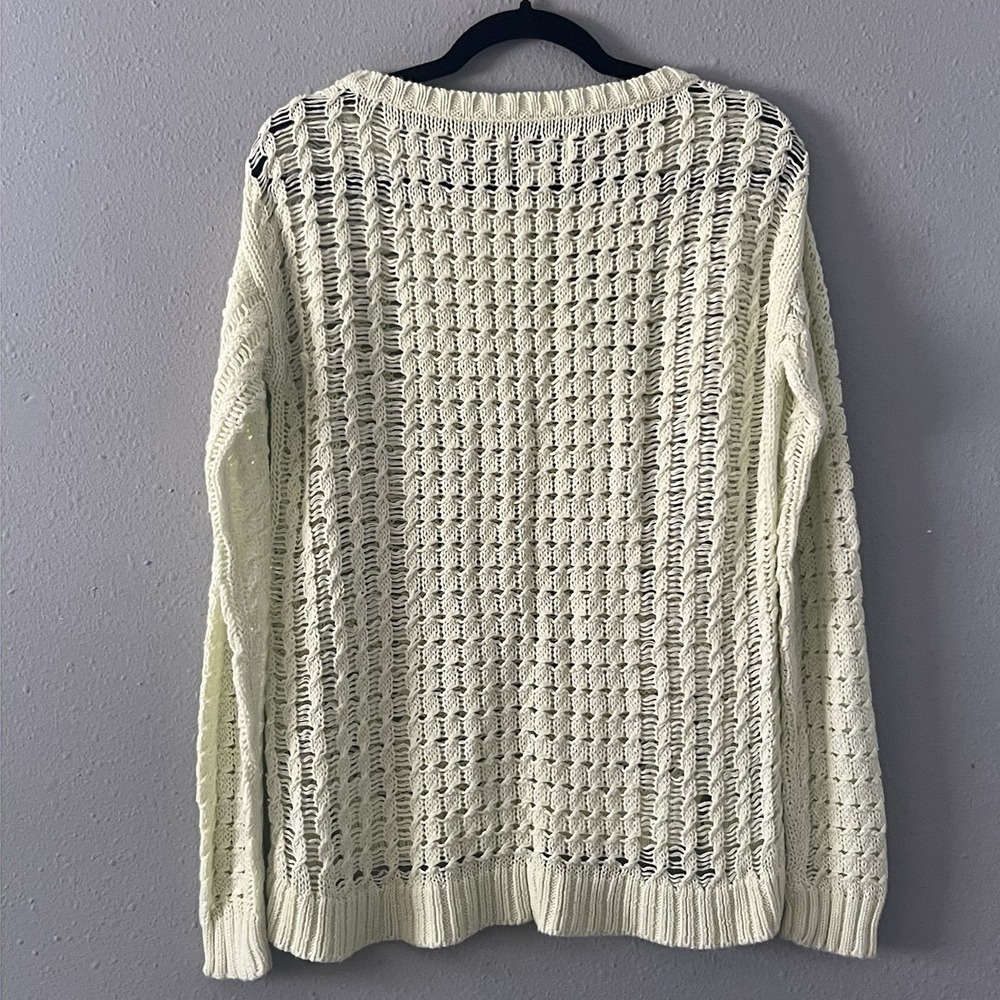 Y2K American Eagle Open Knit Sweater Crochet Boho Women's M Coastal Chunky - Picture 3 of 5